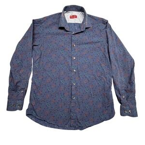 Saks Fifth Avenue Men's Blue Paisley Cotton Trim Fit Button Down Shirt Size Med